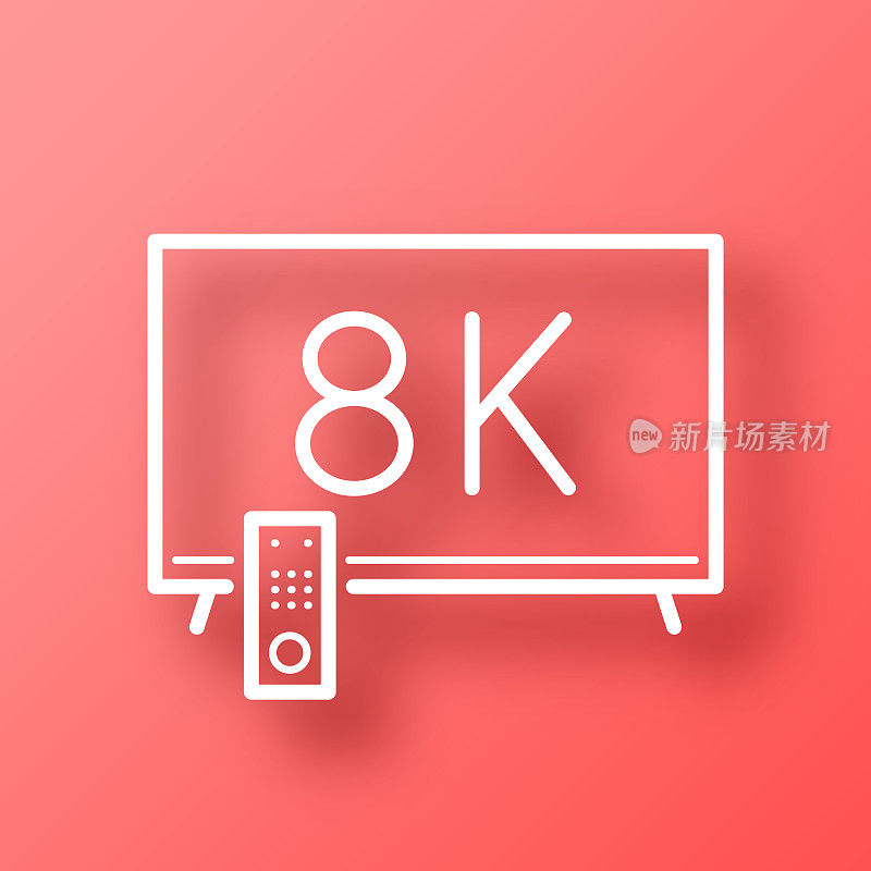 8 k电视。图标在红色背景与阴影